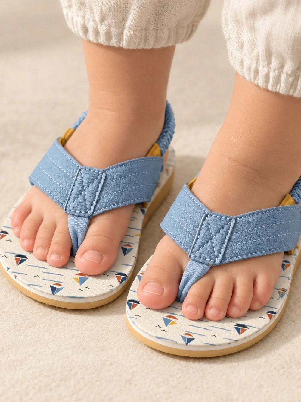 Kids Blue Nautical Print Backstrap Flip Flops